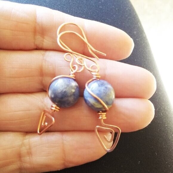 Handmade & Eclectic! Blue Sodalite & Copper Dangle Earrings ~ Blue Jeans Colors! - Picture 6 of 11